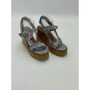 Lucky Brand Demmia Silver Metallic Wedge Sandals Platform Heel Size 8 NWOT